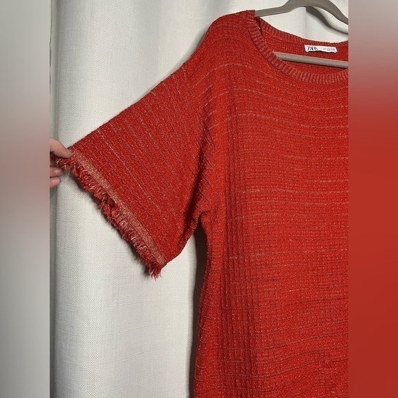 Zara Orange Metallic Oversized Knit Shirt Small - Picture 7 of 11